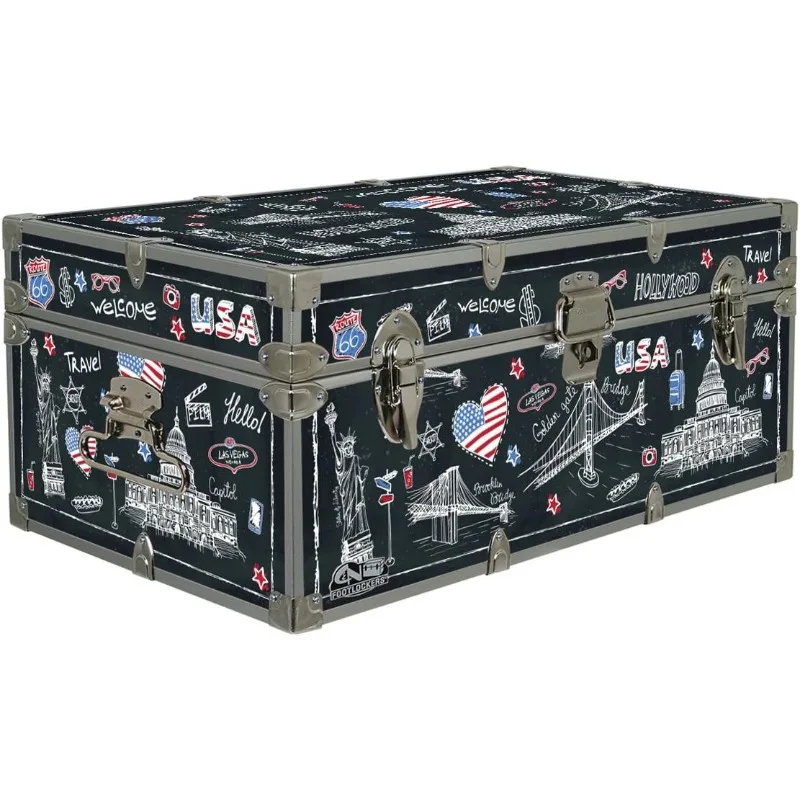 Designer Trunk - Fourth of July Americana Storage Trunk - American Chalkboard Icons