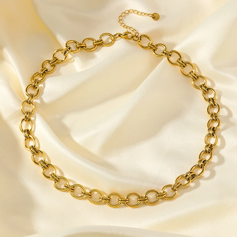 EILIECK 316L Edelstahl Goldfarben Dicke Halskette für Damen, Alltagsschmuck, Modisch, Wasserdicht, Geschenk, Bijoux – Detail 15