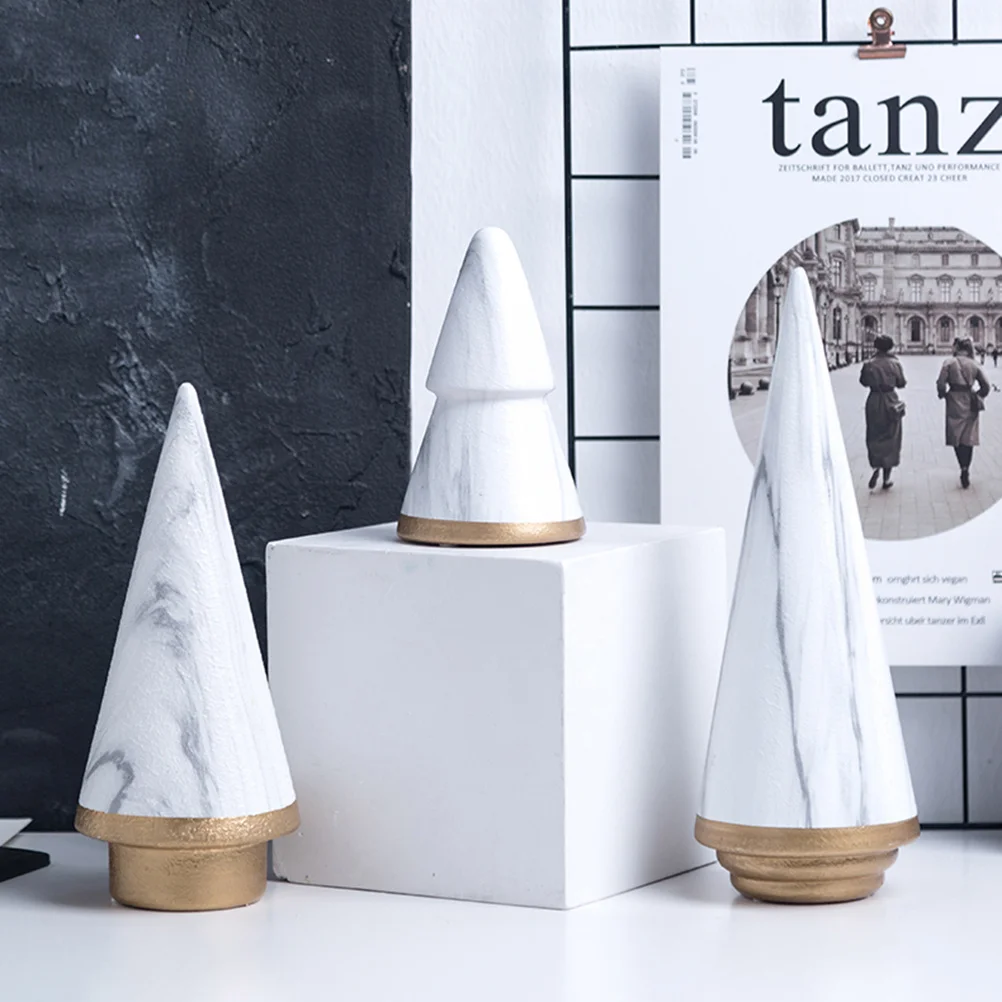 

Ceramic Christmas Tree Statue Geometric Modern Design Size L White Desktop Ornament for Home Office Living Room