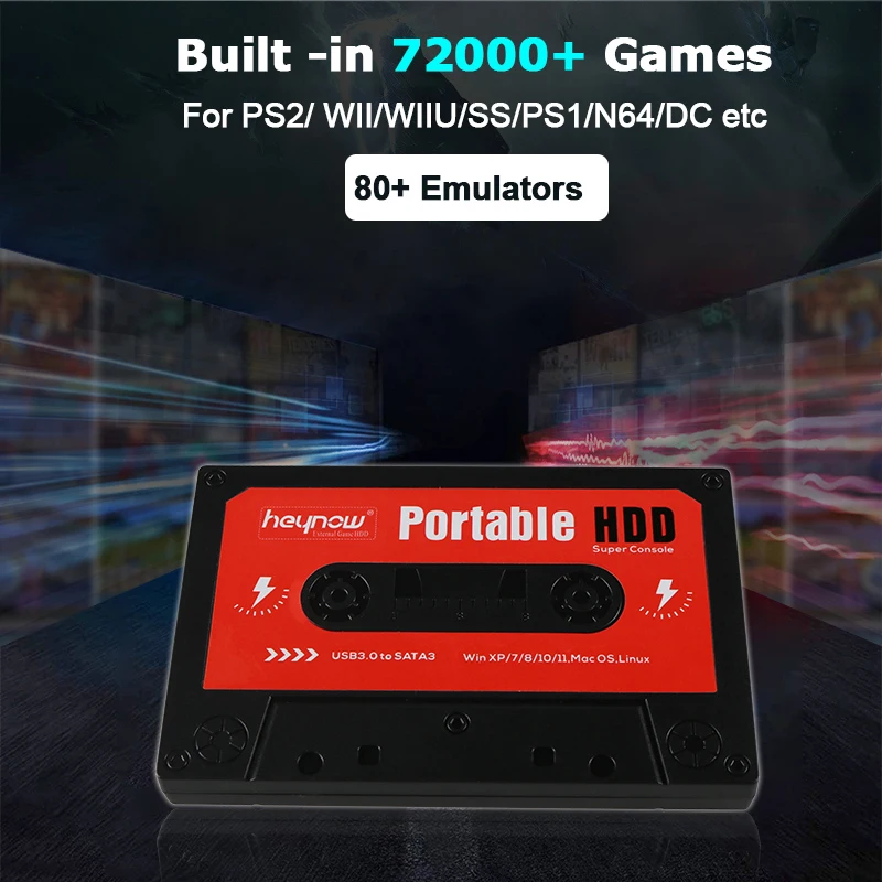 2tb hdd jogo externo disco rígido embutido 72000 + jogos 100 + coleção para ps2/wii/ps1/n64/psp plug and play para windows pc