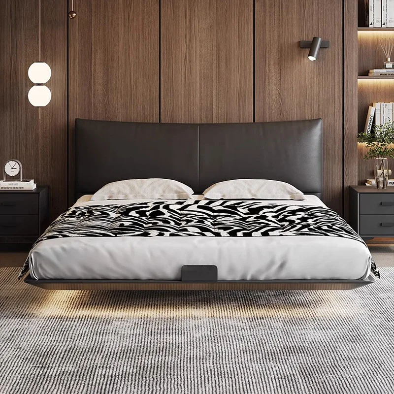 

PYJ carbon steel suspended Italian minimalist leather soft bag double master bedroom queen bed suspended bed