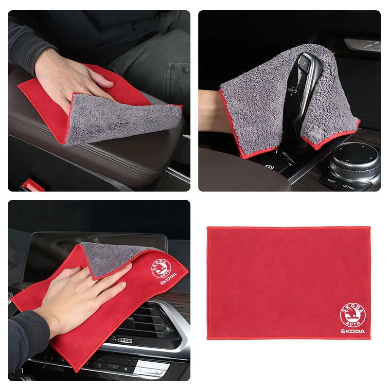 1Pcs Car Suede Cleaning Towel Wipe Drying Cloth For Skoda Fabia Kodiaq Kamiq Karoq Superb Yeti Octavia Enyaq Rapid Vrs Scala Mk3