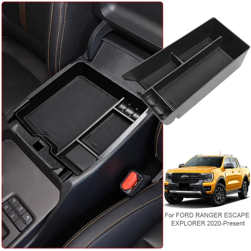 ABS Car Armrest Box Storage Auto Centrol Organizer Tray For Ford RANGER EXPLORER ESCAPE FOCUS TAURUS MUSTANG MACH-E 2020-Present