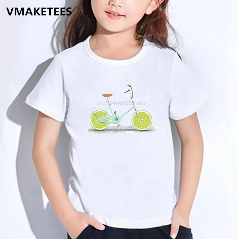 Kids Summer Short Sleeve Girls & Boys T shirts Lemon Bike Print Children\'s T-shirt Fruit Bicycle Funny Baby Clothes,HKP5178