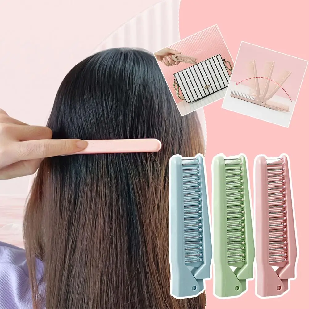مشط شعر قابل للطي 2 في 1 أداة تصفيف الشعر مضادة للكهرباء الساكنة مع وظيفة تدليك الرأس للسفر والمحفظة #2