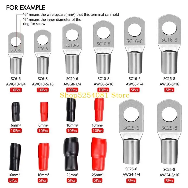 AXYC Pack of 120 Professional Cable Lug Set Efficient Cable Lug Set Excellent Conductivity Tube Terminals Set Cable Lugs