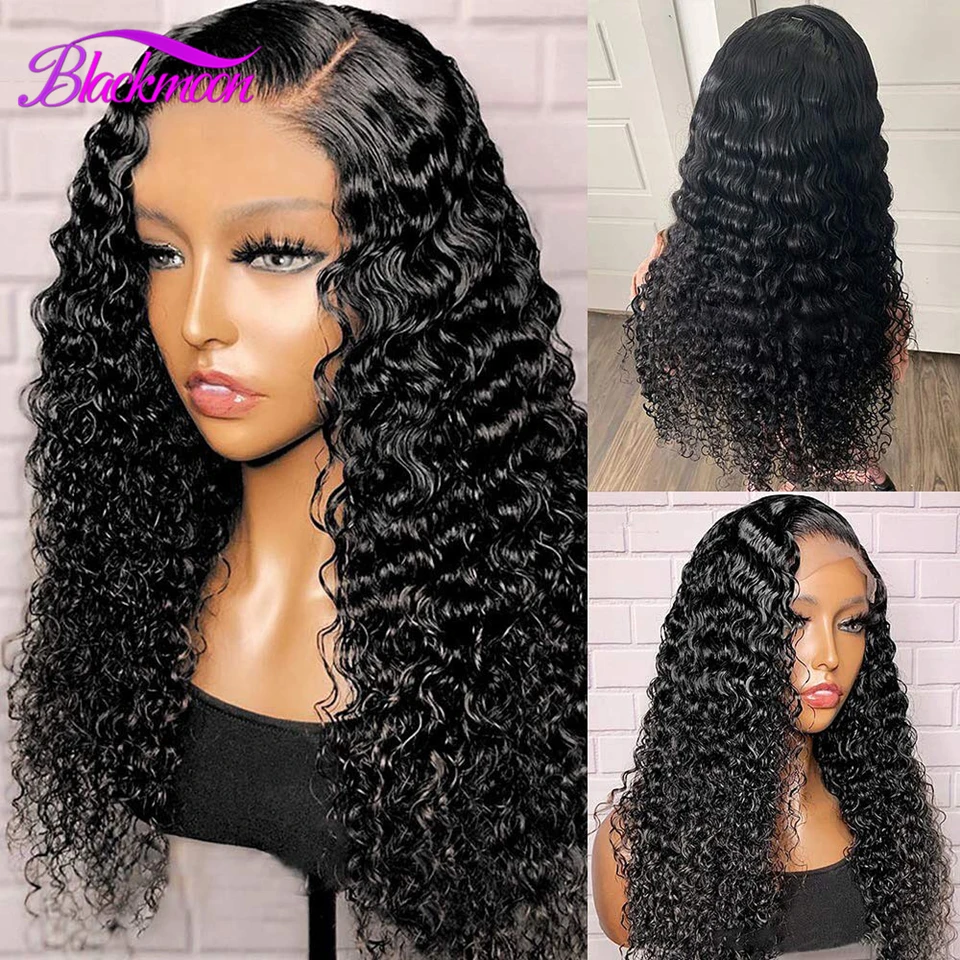 Brazilian Deep Wave Frontal Wig Transparent 13x4 Lace Front Human Hair Wigs for Women Pre Plucked Deep Curly 4x4 Closure Wigs