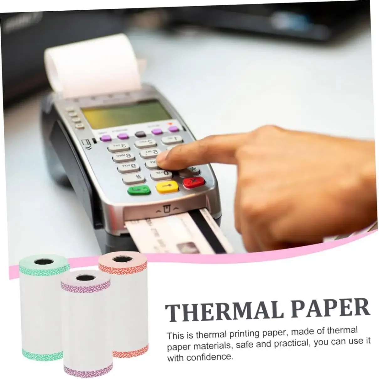 Cor Borda Papel Térmico para Mini Impressora, Impressora de Recibos, Papel Dinheiro, Seguro, Peripage BPA, 3 Rolos, 6 Rolos, 9 Rolos, 12 Rolos