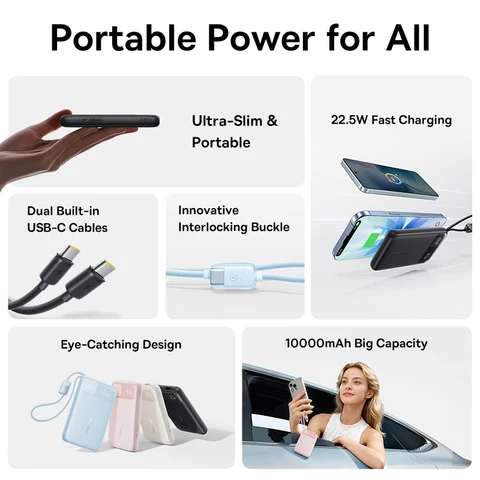 Baseus 10000 мАч Power Bank с двойным кабелем и быстрой зарядкой — пример использования