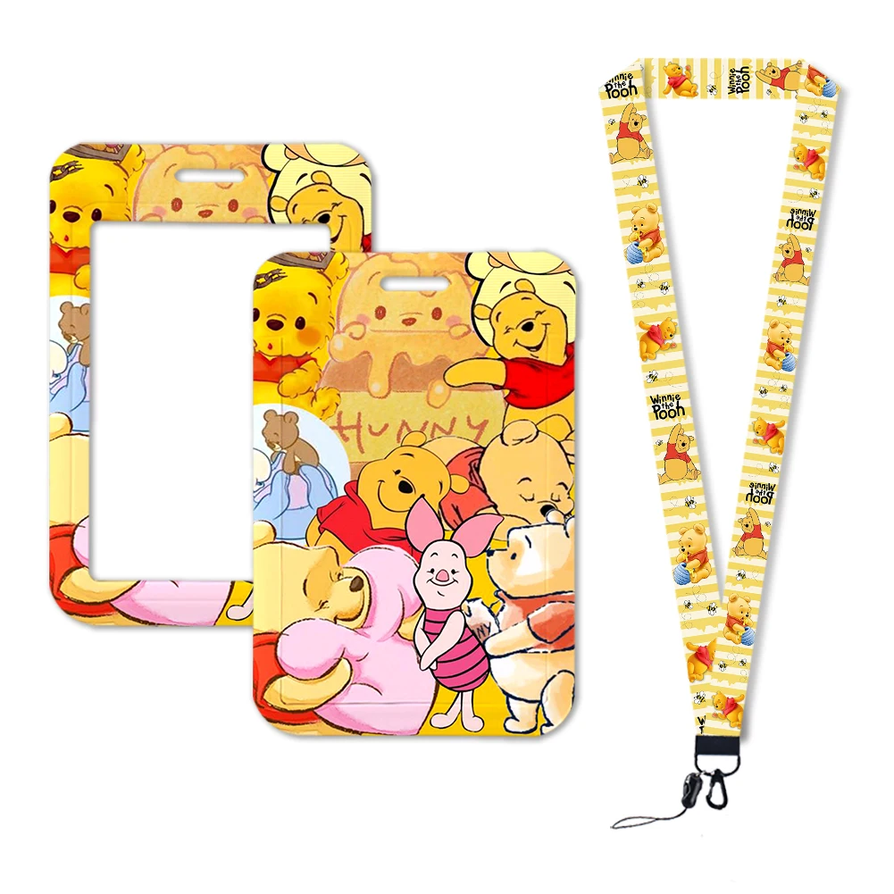 Disney Pooh Bear Winnie portatarjetas de dibujos animados para estudiantes, llavero, insignia de trabajo, funda de tarjeta de autobús, regalos