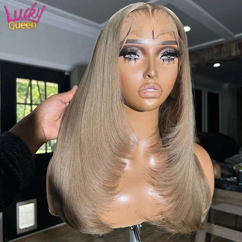 Ash Blonde 13X4 Bob Wig Transparent Lace Front Human Hair Wig Straight Short Bob 8-16 Inches Frontal Wig Pre Plucked Hairline