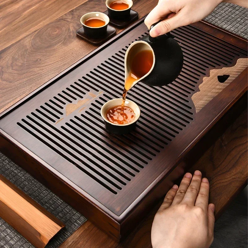 Solid Wood Tea Tray Drainage Water Storage Kungfu Tea Set Drawer Tea Board Dining Table Chinese Tea Ceremony Tools Wood Tray