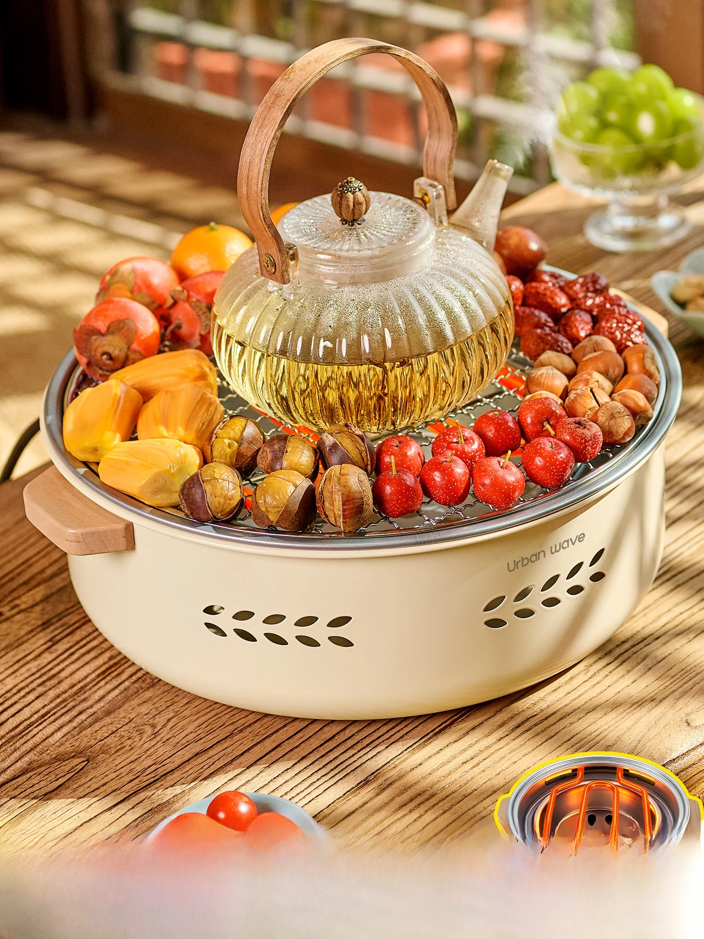 

Stove Tea Cooking Fire Pit Set BBQ ill Stainl Steel Portable Cam Travel Supplies Home Use Carbon Two-Purpose