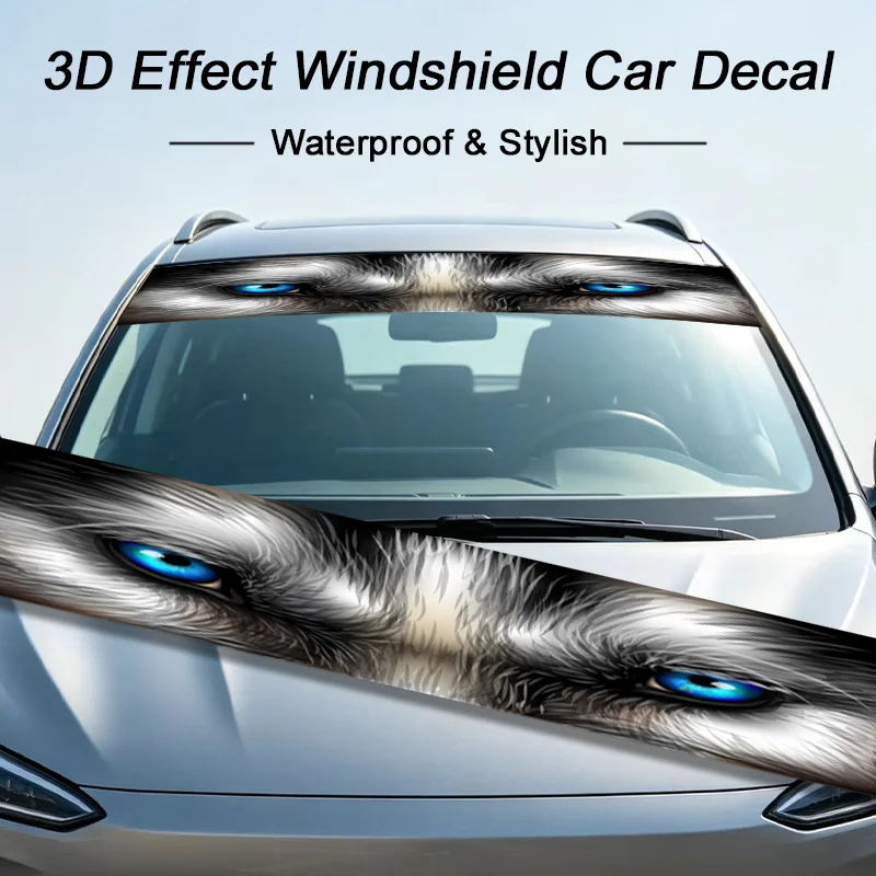 Animal Eyes Pattern 3D Effect Front Windshield Car Sticker, Cool Creative Waterproof Decal Auto Modification Decor Accessory