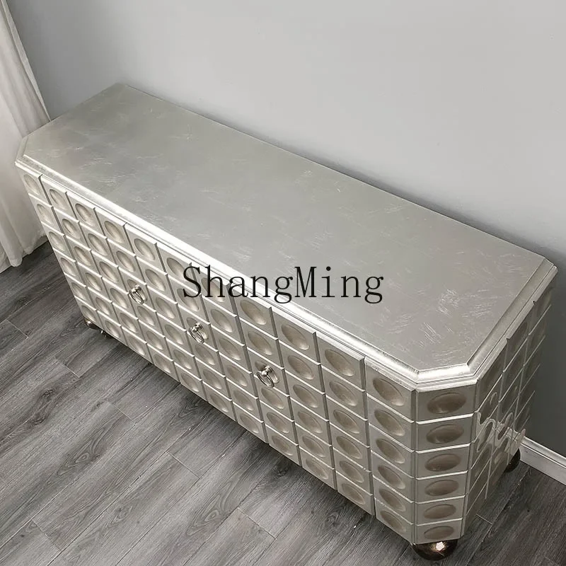 

FG light luxury entrance cabinet household living room dining side villa simple entry partition decoration solid wood locker