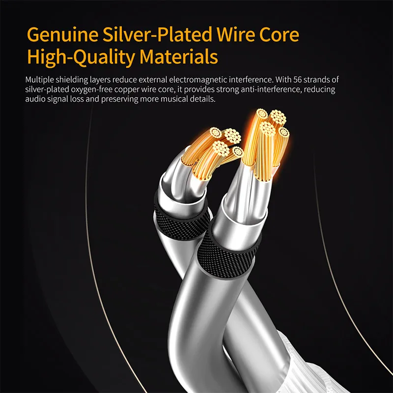 KZ Headphones Cable Type-C Oxygen-Free Copper Silver-Plated Earphone Cable 0.75MM High-purity Gold-plated Pin