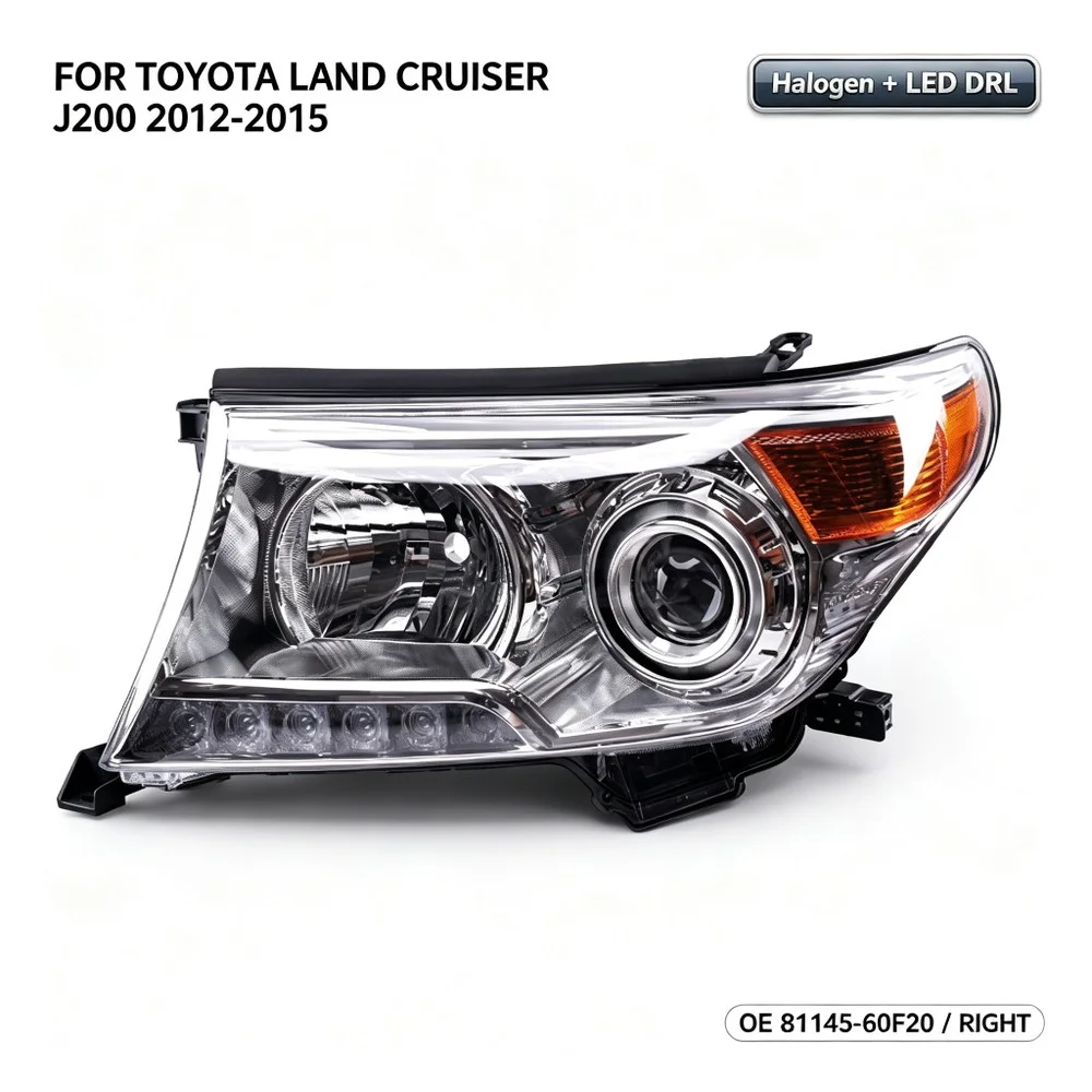 Reflektor 81145-60F20 do Toyoty Land Cruiser J200 2012 2013 2014 2015, halogenowy reflektor z diodami LED DRL, para lewa i prawa strona. — 2