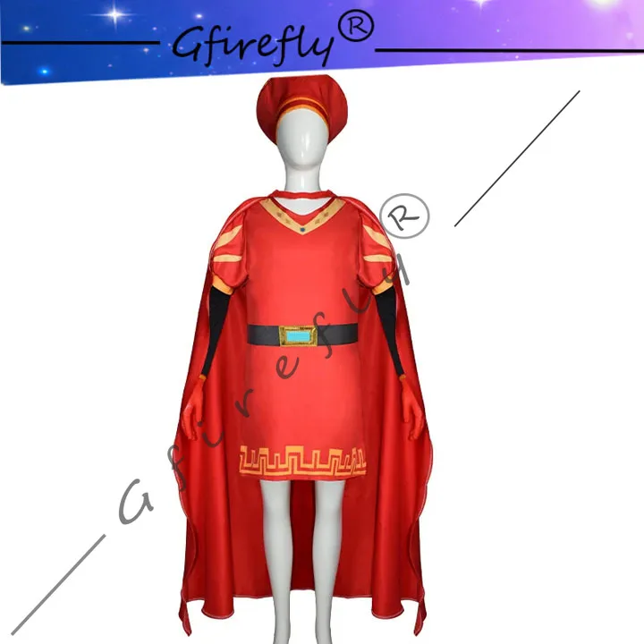 

Shrek Lord Farquaad Cosplay Character Red Suit with Cape Included; Halloween Party Outfit for Cartoon Movie Holiday