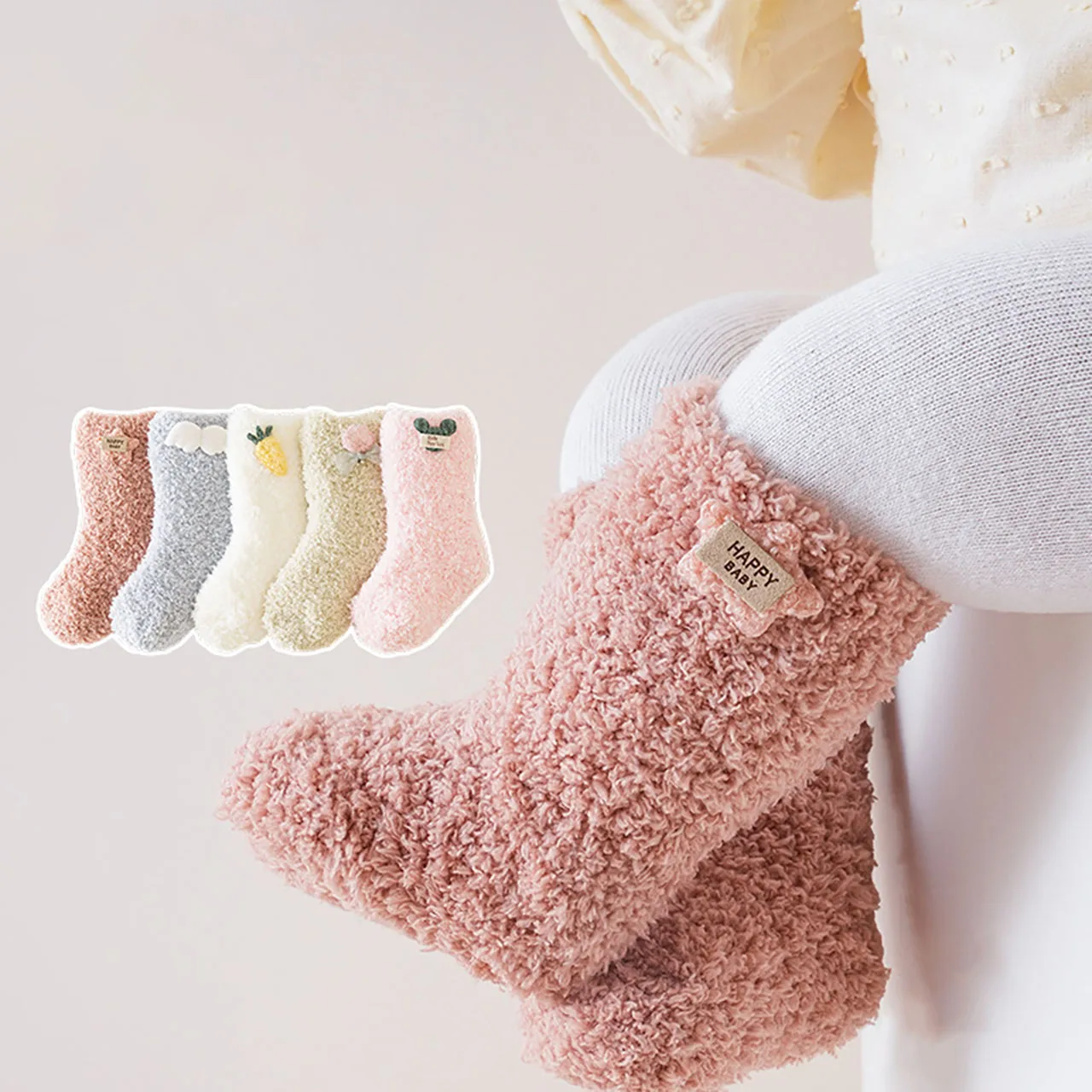 Winter Newborn Plush Socks Cartoon Coral Velvet Middle Tube Sock 0-1Year Boy Girl Thick Warm Stockings Children Thermal Footwear