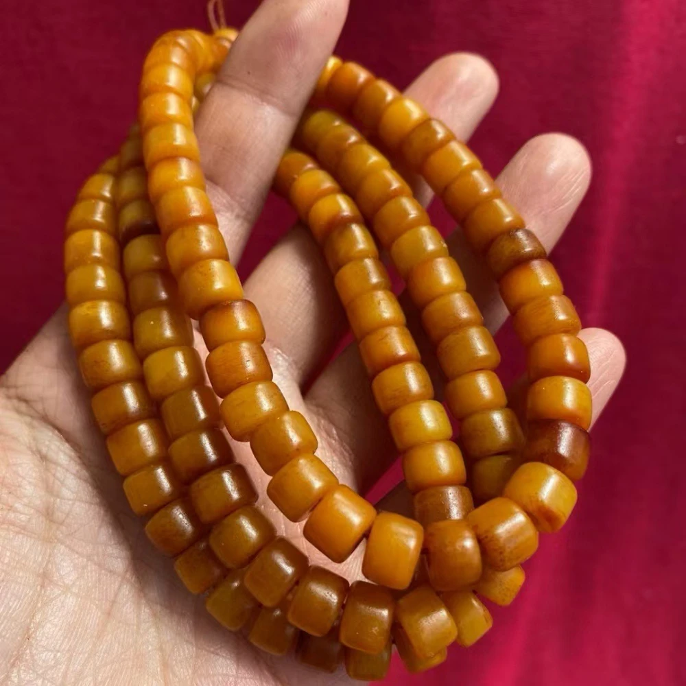 

Tibetan Beef Bone Chicken Oil Yellow Barrel Apple Orchard Beads 108 Neck Beads Bracelet Buddha Prayer