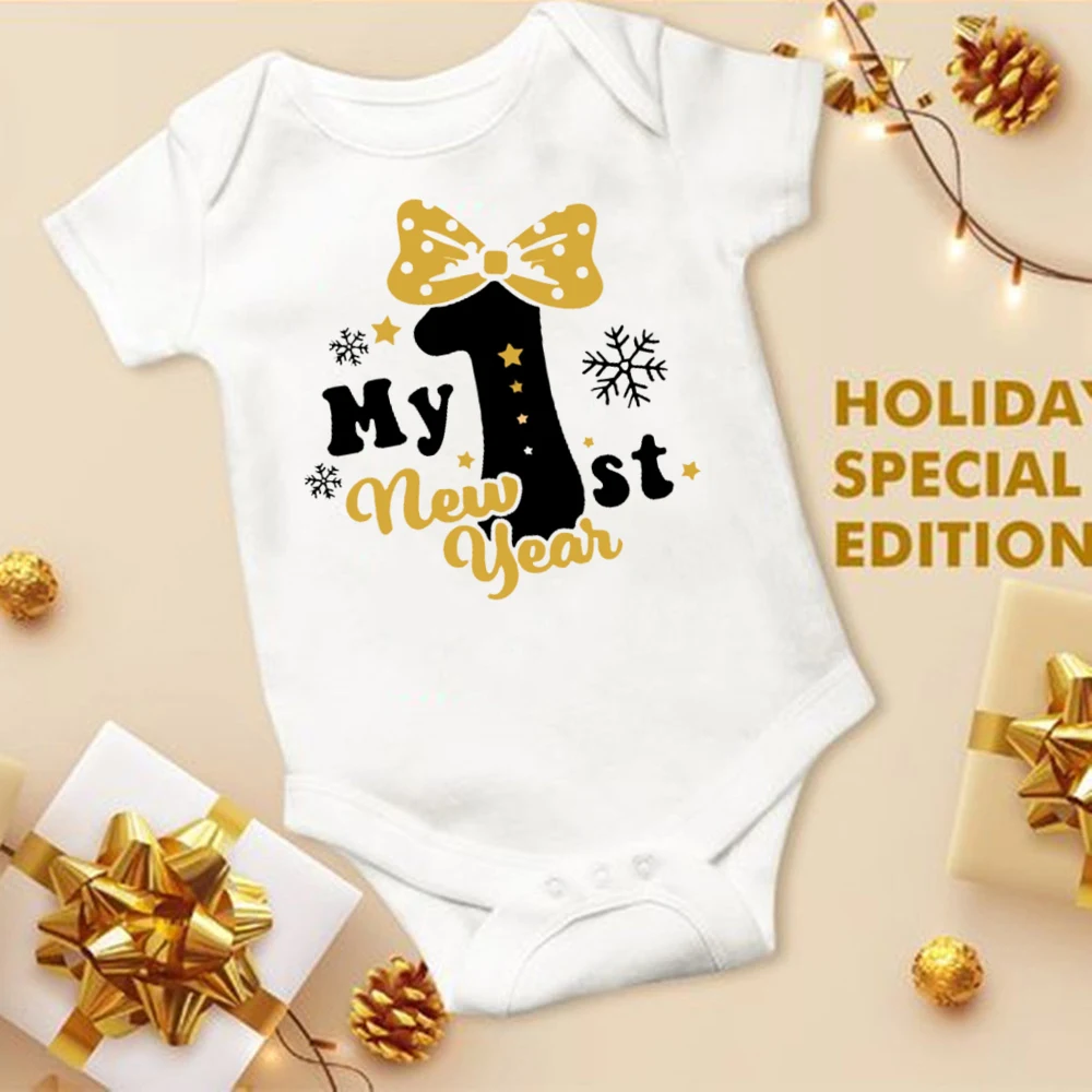 My First New Year Printed Baby Romper New Year Infant Romper Short Sleeve Jumpsuit Toddler Holiday Clothes Newborn Shower Gifts