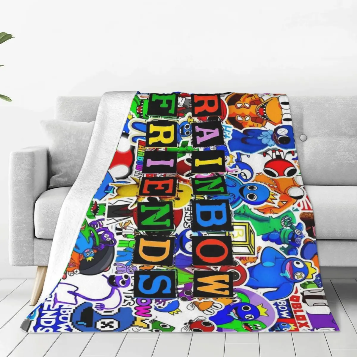 R-Rainbow Friends Blanket Fleece Bed Game Colorful Throw Blanket Comfortable Lightweight Thin for Outdoor Bedding Throws