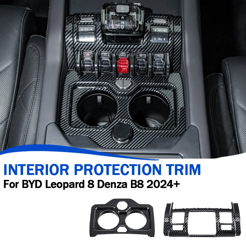 

For BYD Leopard 8 DENZA B8 2024+ Center Control Gear Panel Cover Cup Holder Frame Sticker Carbon Look Interior Car Accessories
