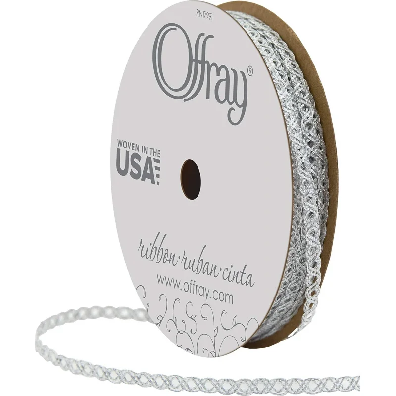 Fita offray, 1/8 polegadas x 12 pés, prata