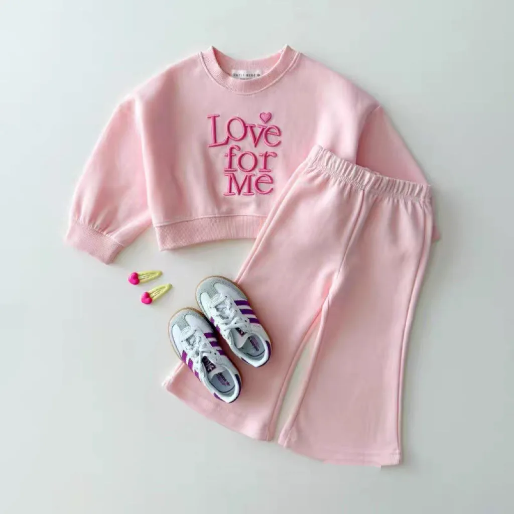 

Korean Version Ins New Hoodie Top Flared Pants Loose Two-piece Set Embroidered Big Letters Spring and Autumn Style