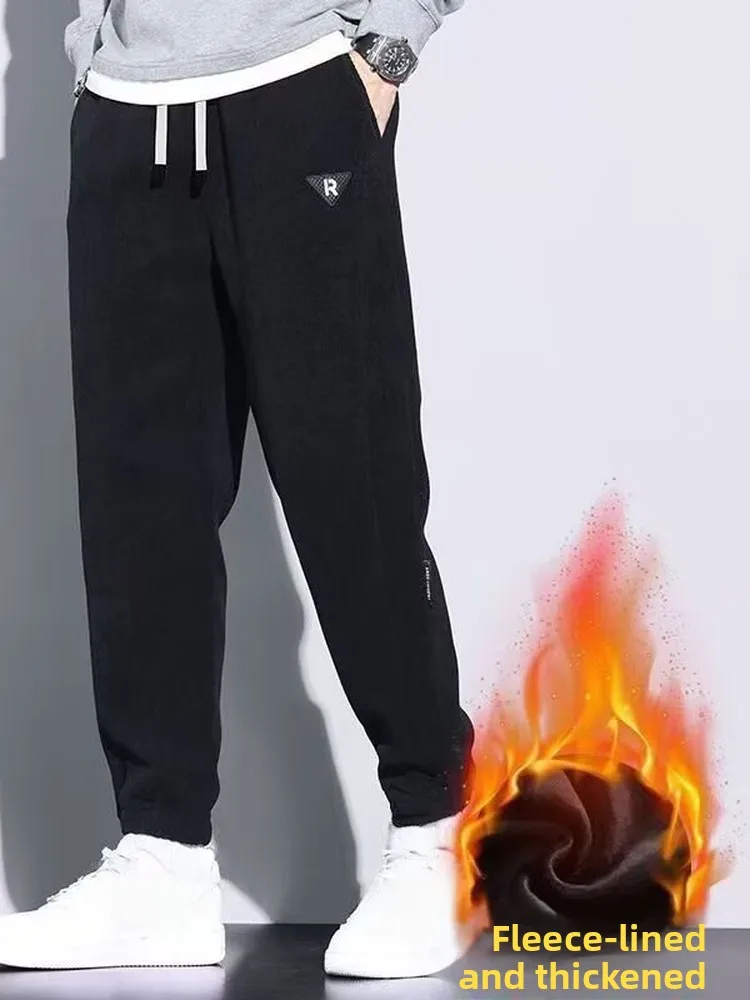 Thickened Fleece Corduroy Men's Sweatpants Winter New Casual Sports Trousers Trendy Loose Match All Long Pants Youth Fashion
