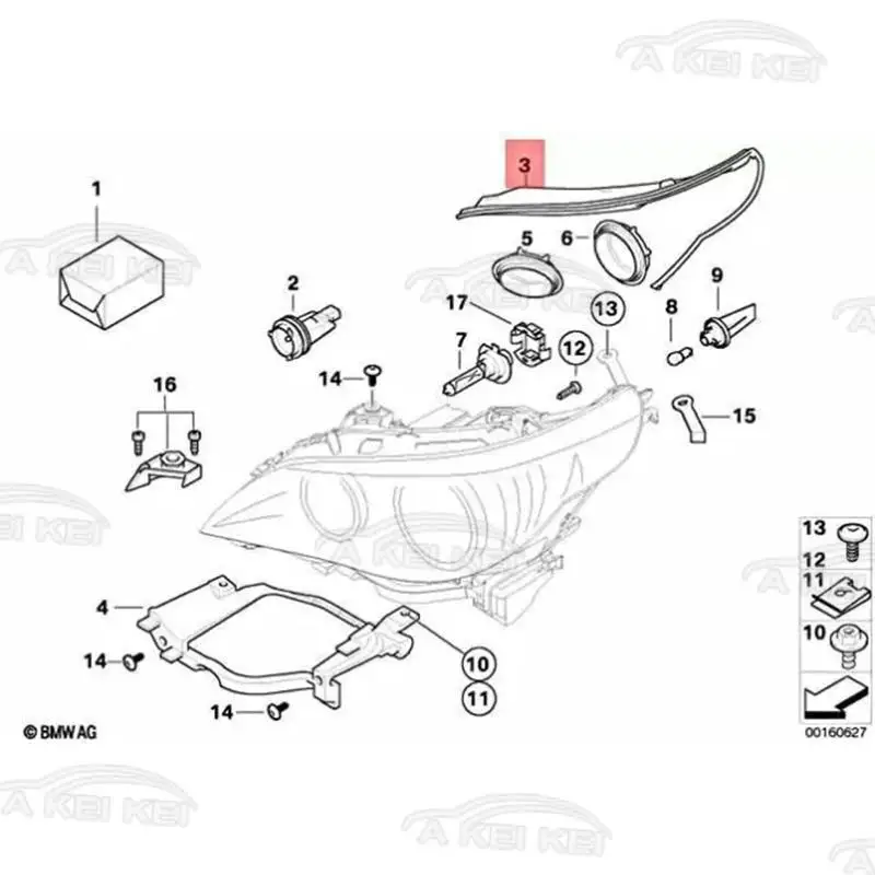 63126934512 Headlight Rubber Sealing Strip For BMW E60 5 Series 2004-2010 Headlamp Decorative Strip Trim 63126934511 Seal Gasket