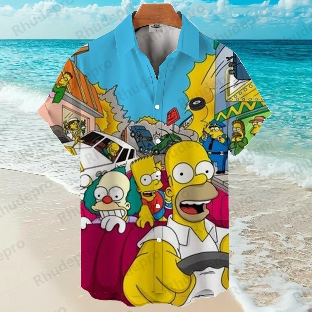 

Disney 2025 New 3D Printing The Simpsons Family Men's Shirts Summer Fashion Street Trend Retro Boutique Tops Hemd Herren