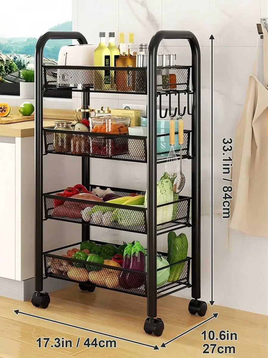 

Rolling Utility Cart Organizer, Stable And Sturdy Black Rolling Storage Carts With Wheels, Storage Cart For Bathroom, Kitchen, S