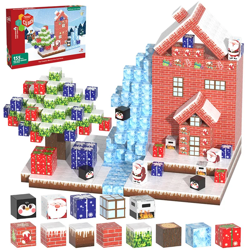 98ピース クリスマス マグネット式 積み木セット 子供用 DIYモデル 思考力と創造性を育むギフト ドール