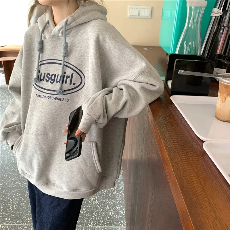 

plus Size Hoodie Women's Autumn Winter American Retro Oversize Loose Fleece Lined Jacket Couple's Trendy Streetwear