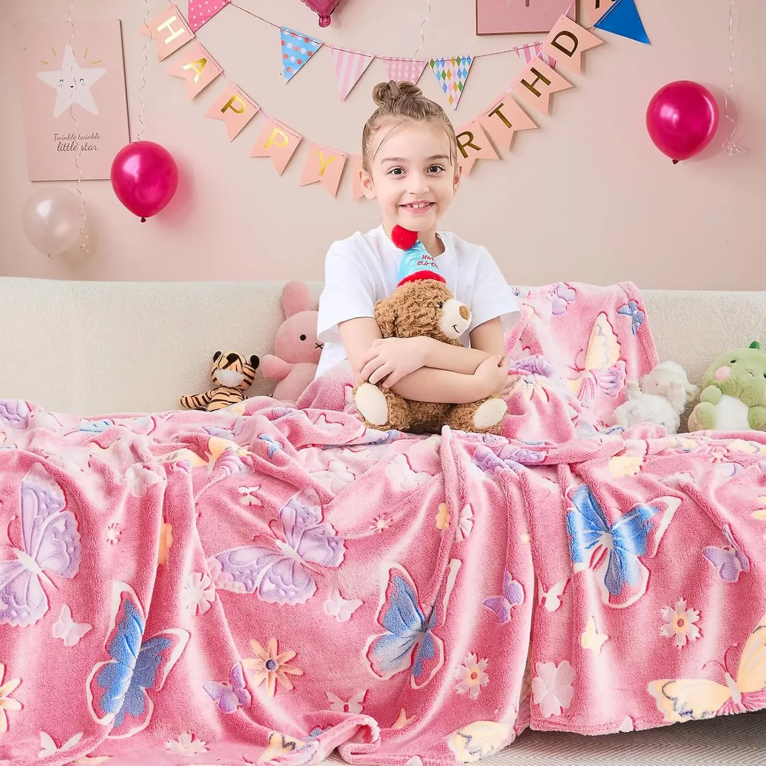Glow in the Dark Stars Blanket for Girls Boys Cute Throw Kids Blanket Funny Space Moon Galaxy Gaming Room Decor