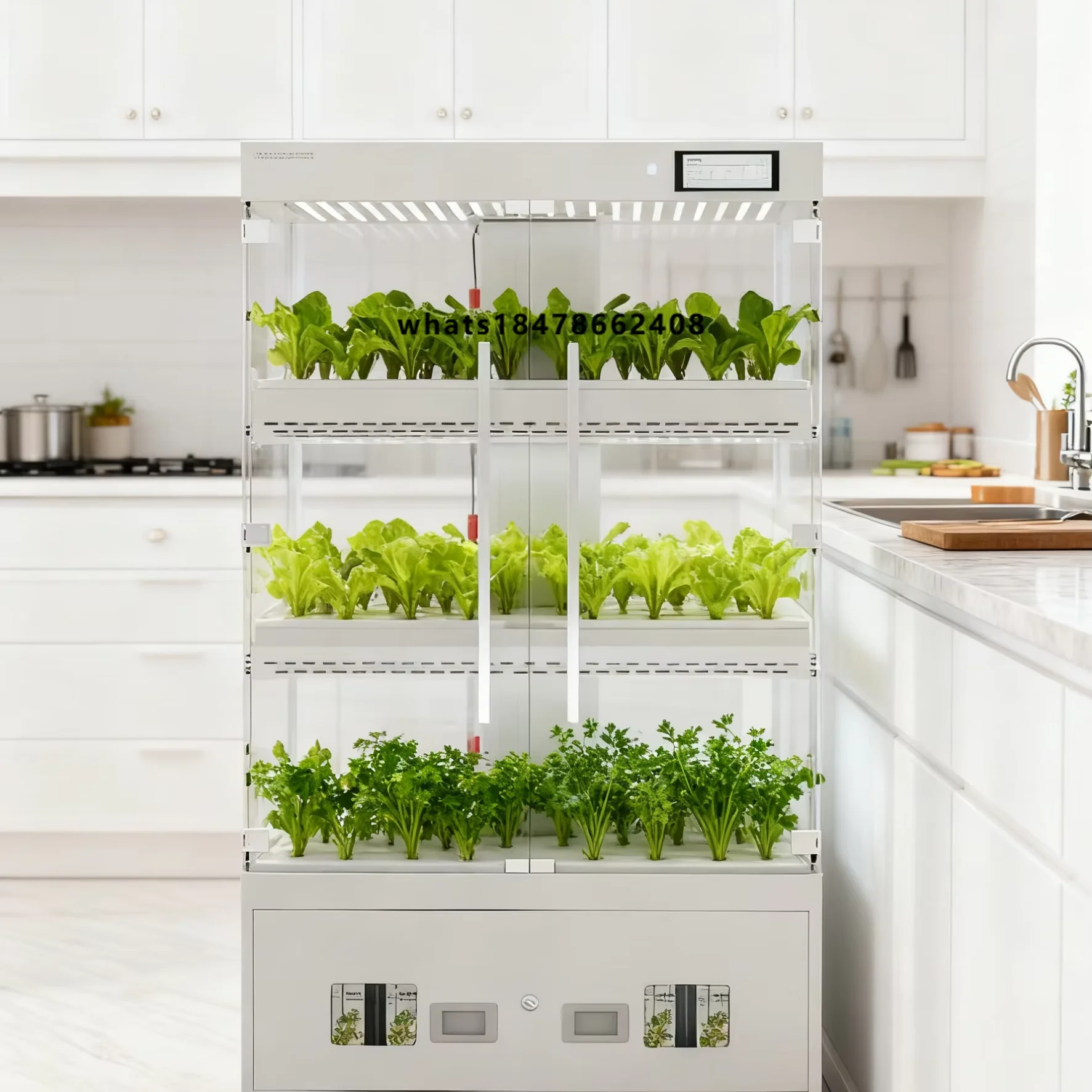 Intelligent Indoor Hydroponic 3-Layer Glass Planting Cabinet WiFi Enabled Automatic Soilless Cultivation Equipment for Vegetable