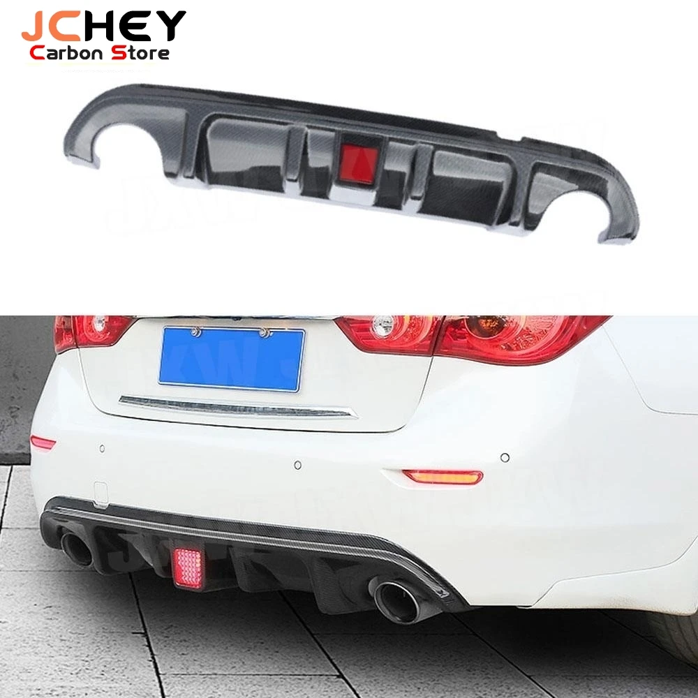 

JCHEY ABS Gloss Black Carbon Fiber Car Rear Bumper Diffuser Lip Spoiler With LED Light For Infiniti Q50 Q50S 2014-2017 Car
