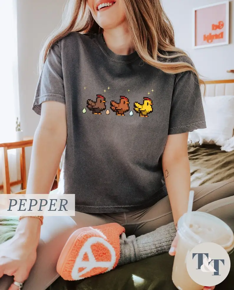 Retro Gaming Pixel Chicken Shirt, Funny Chicken Shirt