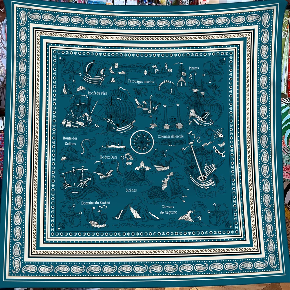 POBING 30 % Seide, 70 % Kaschmir-Schal für Damen, handgerollt, Pferdedruck, quadratische Schals, Wraps, Bandana, große Hijabs, weiblicher Foulard, 135 cm – Detail 7