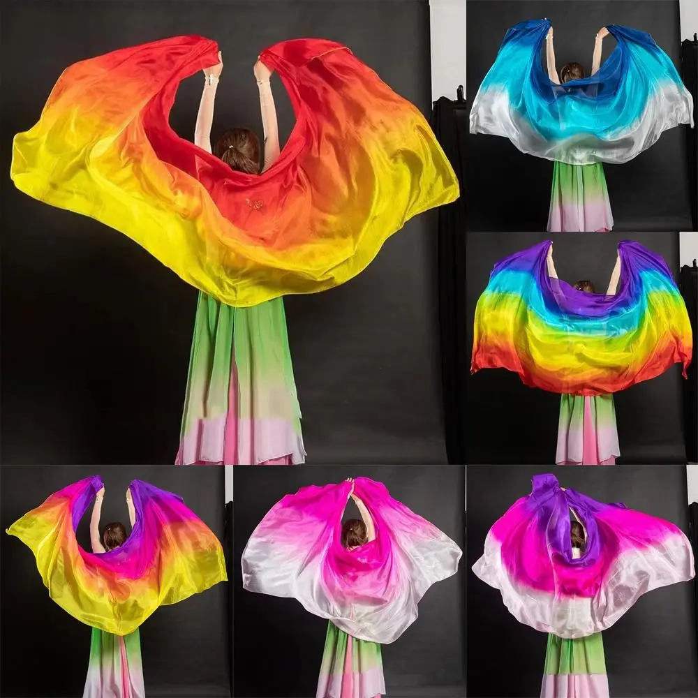 Costumes Accessories 100% Silk Belly Dance Veils Light Texture Gradient Color Latin Belly Dance Shawls 250cmx120cm Women Scarf