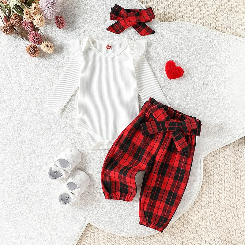 Newborn Infant Girl Clothes Rib Knit Romper Daisy Print Pants Headband Baby Clothes for Girls 0 3 6 12 18 24 Months