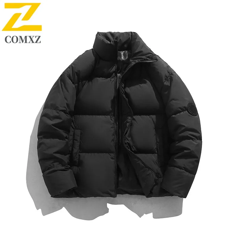 COMXZ Puffer Jacket Casual Solid Color Stand Collar Cold Protection Parker Coat Men Loose Hiking Windproof Winter Garment 2025