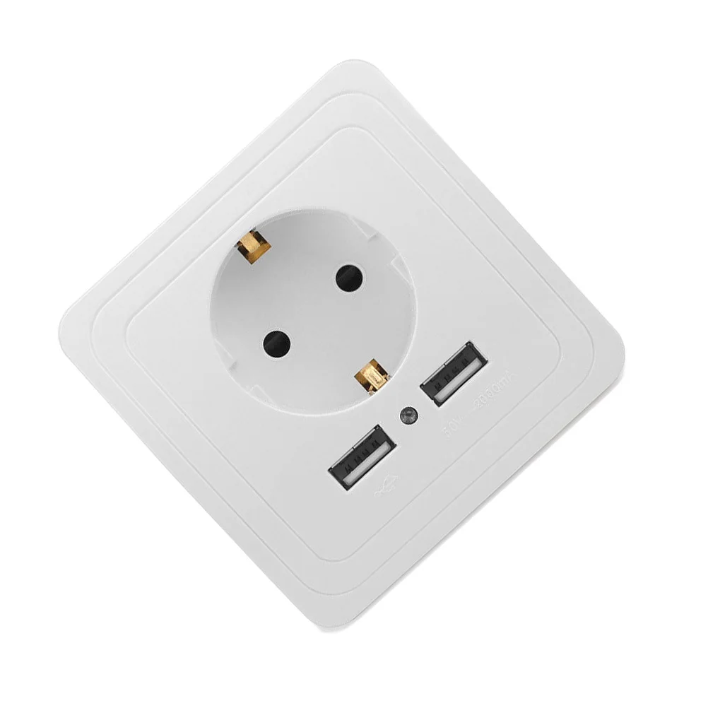 

Настенный адаптер для розетки, защита от перенапряжения, 2 USB-порта для зарядки, электрическая розетка, вилка европейского стандарта, огнестойкий материал, домашний офис