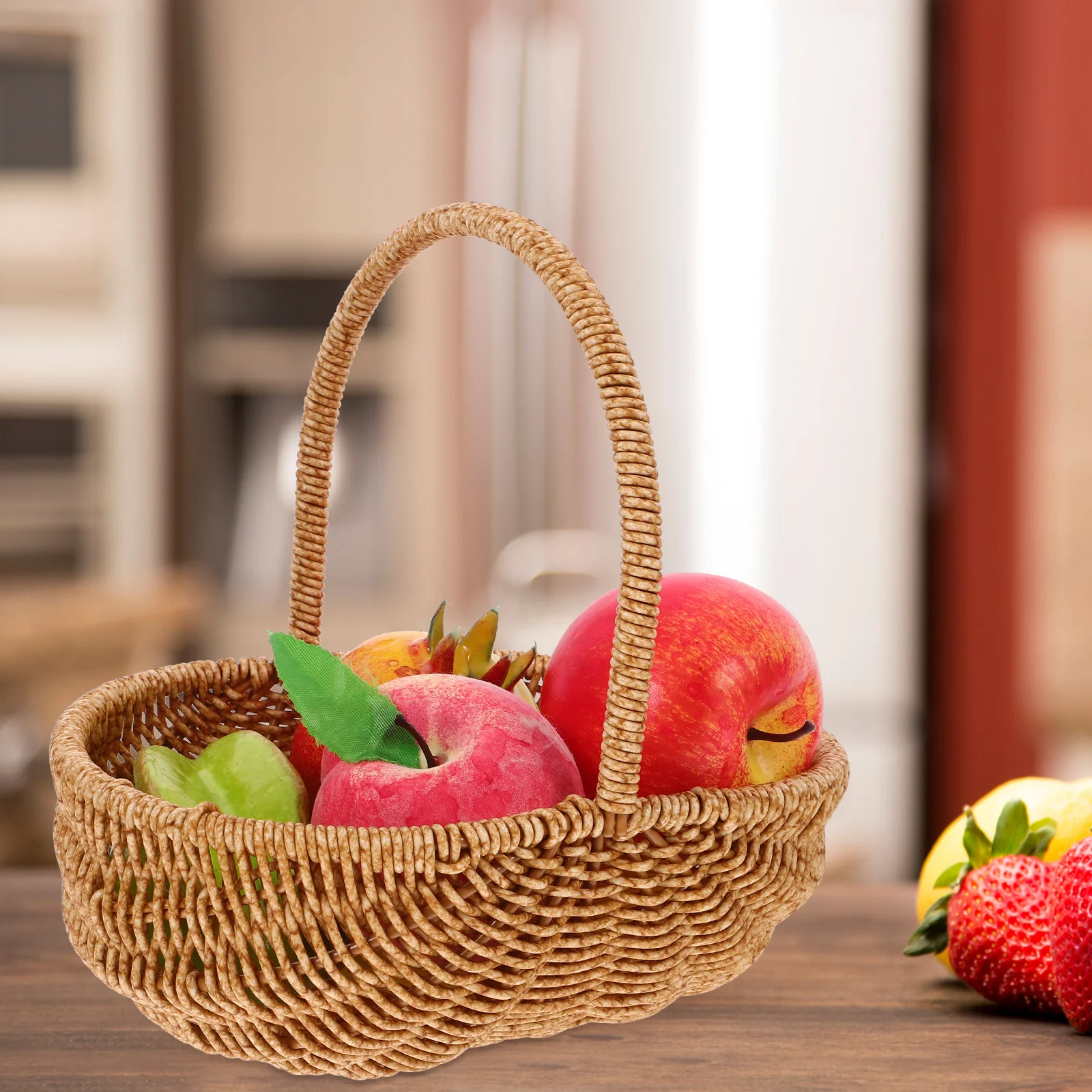 

Imitation Rattan Fruit Basket Hand-Woven Picnic and Storage Basket Durable Vegetable Container for Home Woven Baskets