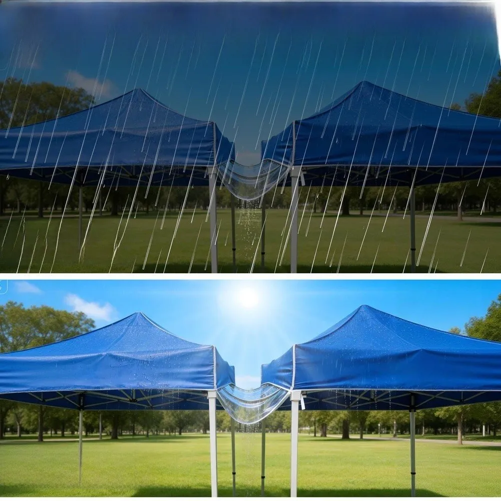 Drainage Channel for Tent Fabric and Awning Canopy Connections to Assist Rainwater Channeling in Open Air Sites