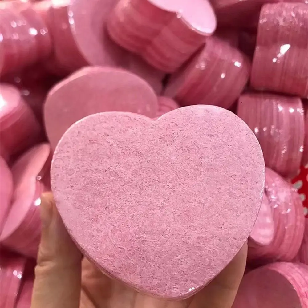 10 Pieces Pink Cosmetic Puff Heart Shaped Natural Makeup Remover Tool 7mm Face Washing Cleansing Sponge Compressed Sponge Women