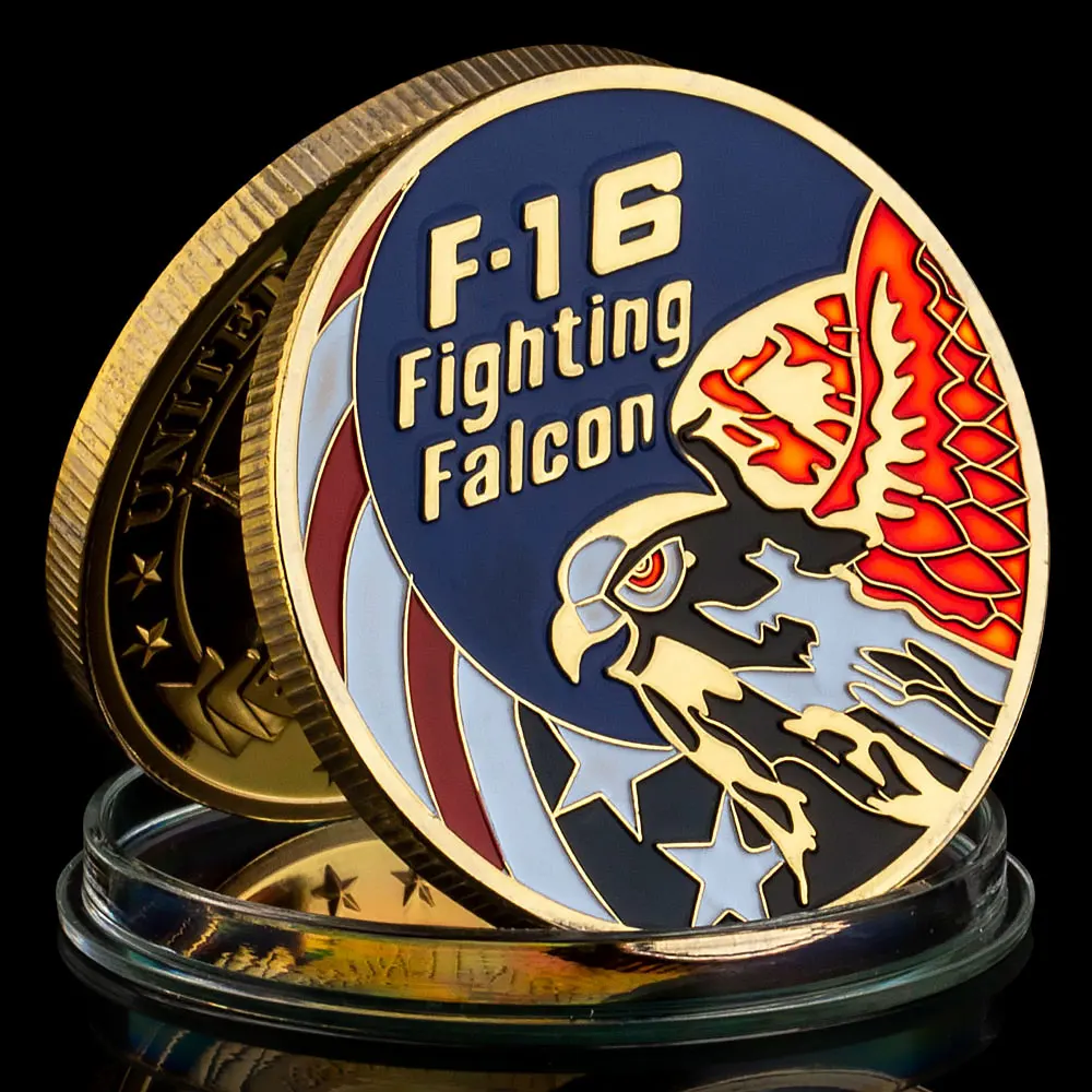 United States Ari Force Souvenir Coin F-16 Fighting Falcon Aircraft Commemorative Coin Gold Plated Military Collectible Coin