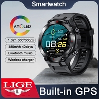 LIGE 2024 GPS Smart Watch Sports Fitness Bracelet Call Reminder Heart Rate IP68 Waterproof Smartwatch For Men Android IOS Watch