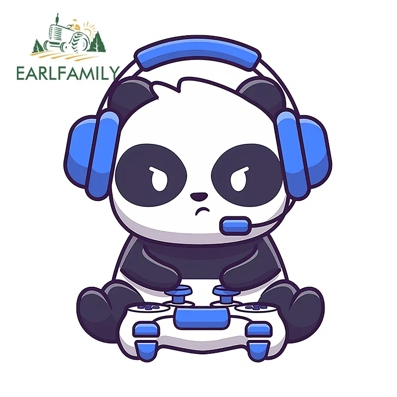 EARLFAMILY 13cm X 10.7cm For Game Machine Panda Decal Chibi Anime JDM Laptop Car Stickers Sunscreen Windshield Decoration